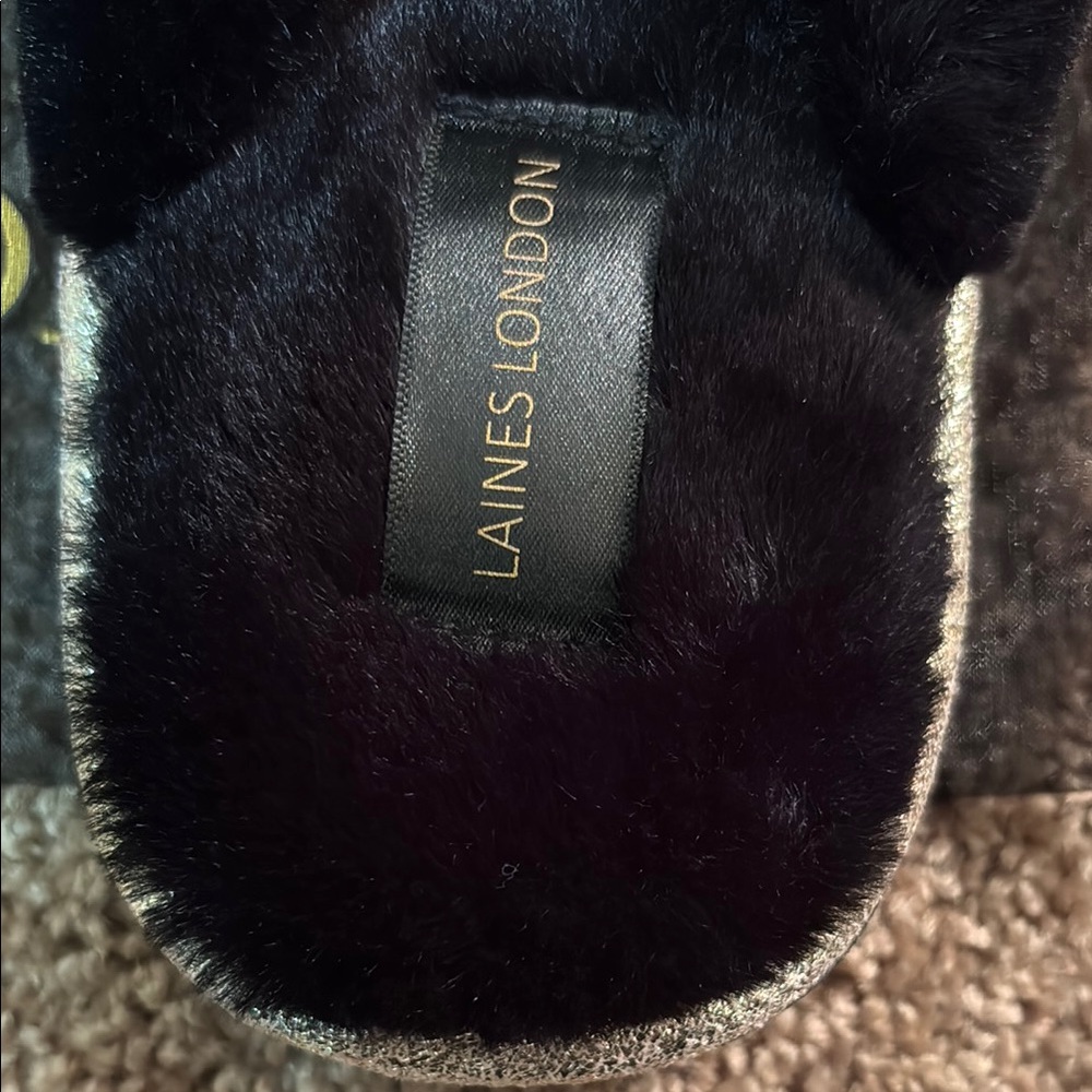 Laines London Fluffy Black and Gold Embellished Women's Slippers - Picture 5 of 5